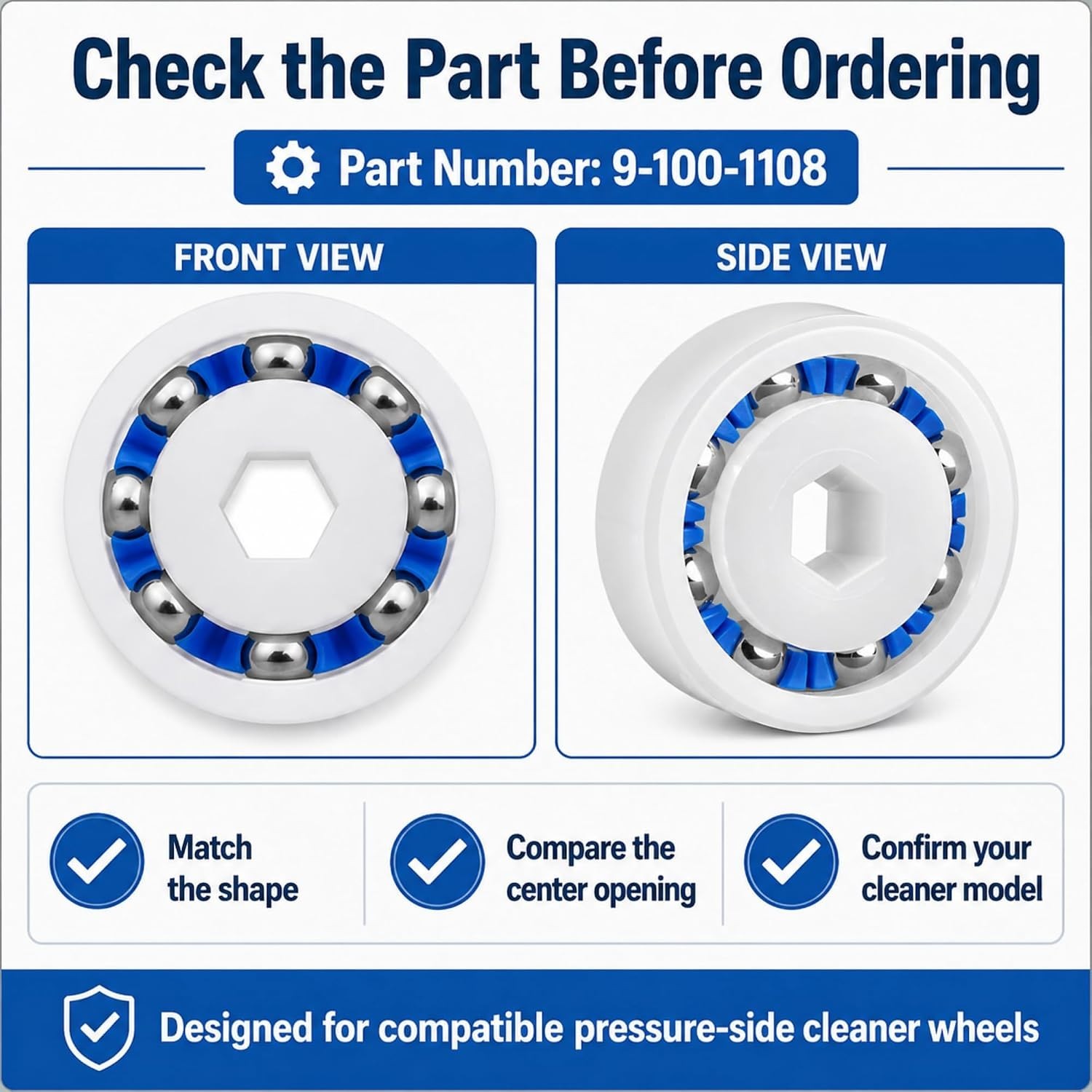 8-Pack Stainless Steel Bearings for Polaris Pool Cleaners