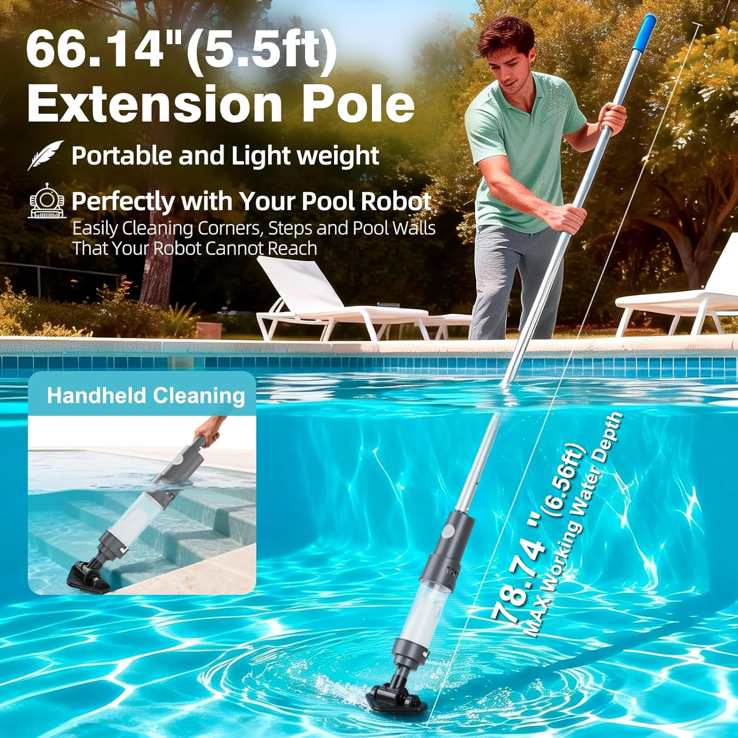 3 in 1 Cordless Spa Hot Tub Vacuum, Handheld Pool Vacuum for Small above Ground