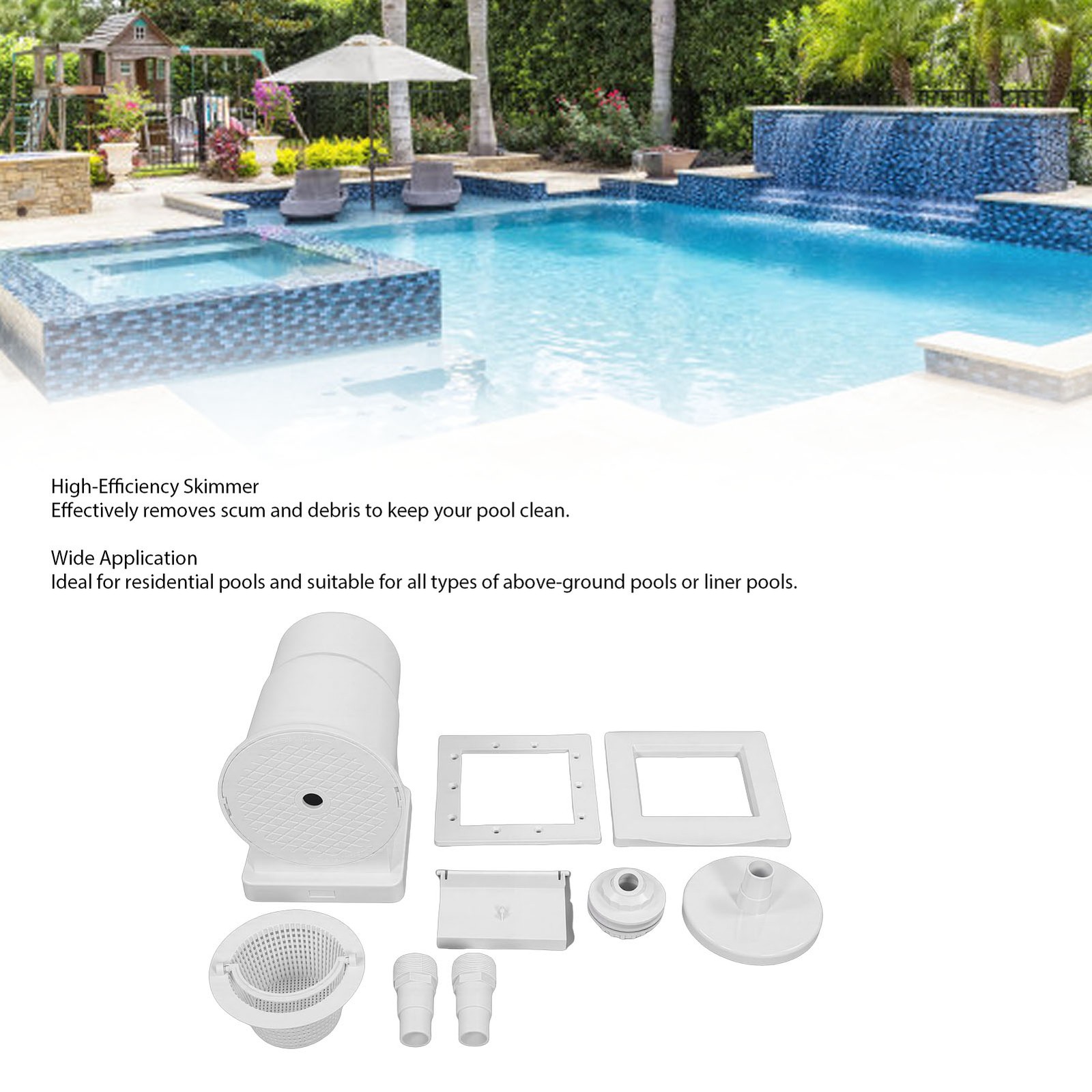 Pool Wall Skimmer High Efficiency ABS Thru Wall Pool Skimmer Accessory Kit NEW
