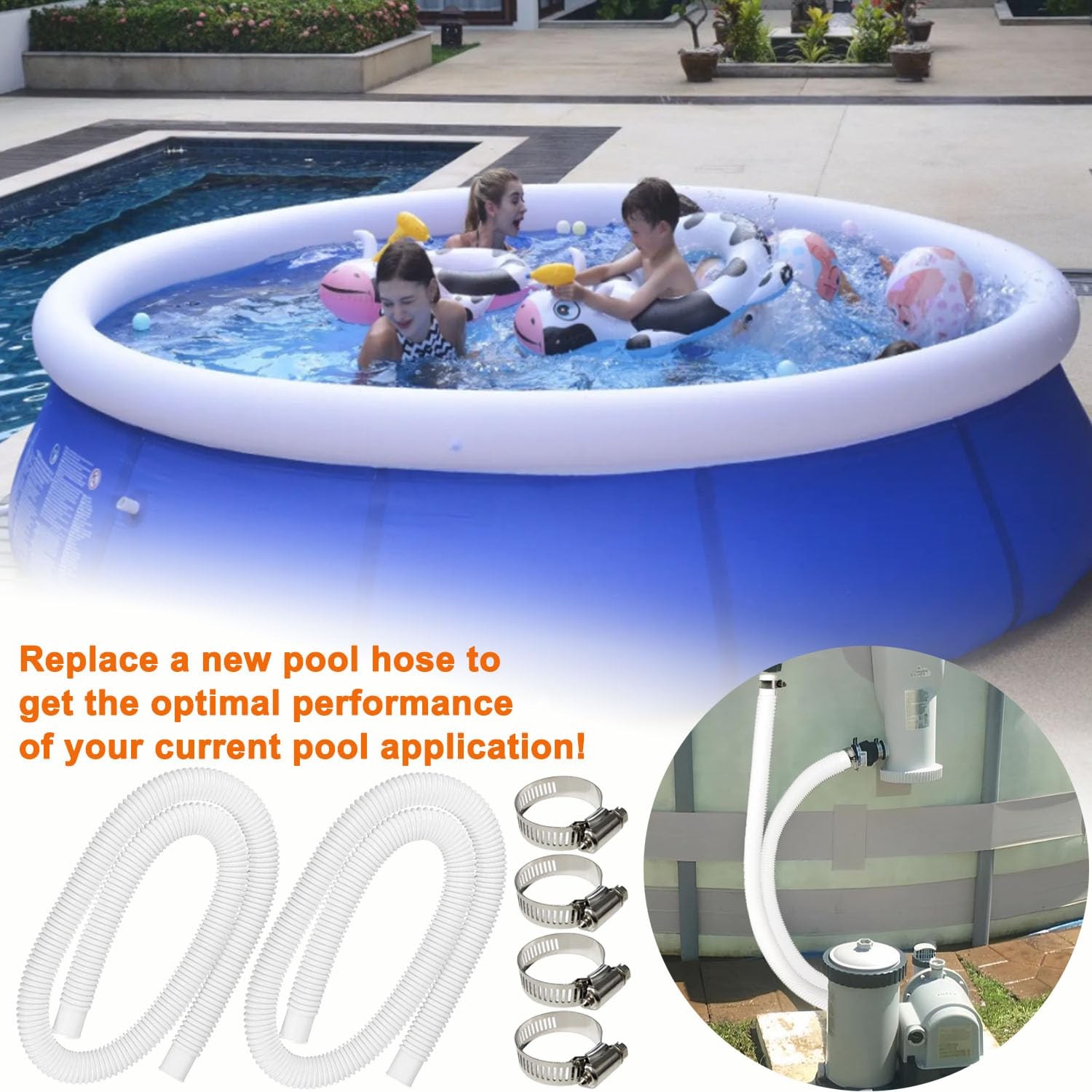 Qloby 2 Pack 1.25&Prime; x 59&Prime; Pool Hoses for Above Ground x 59&Prime;, White