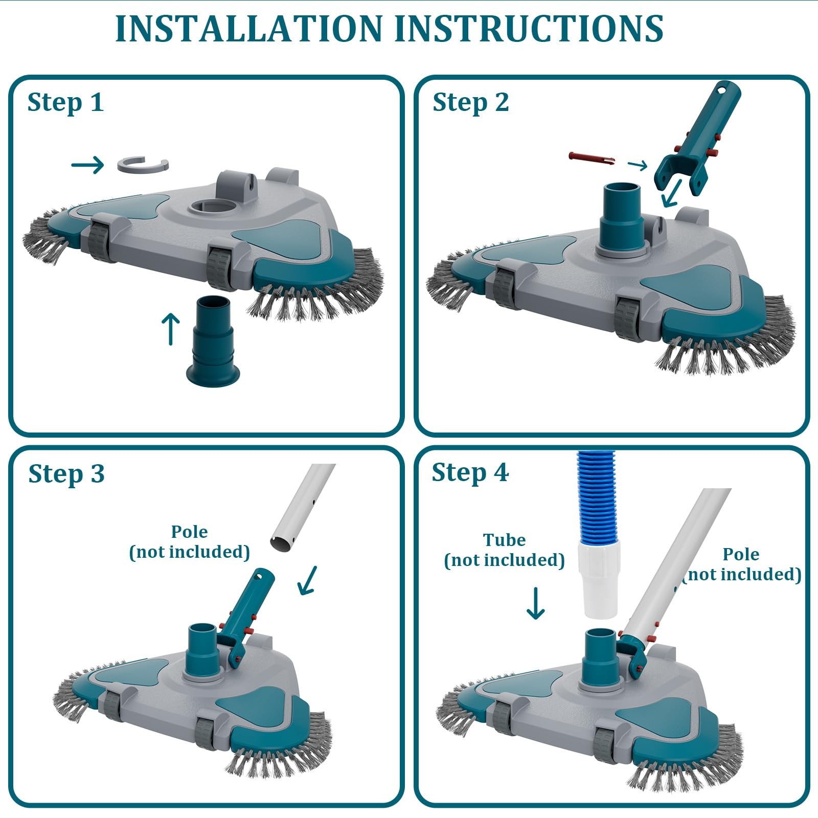 Weighted Triangular Pool Vacuum Head with Brush & EZ Clip for Vinyl Pools