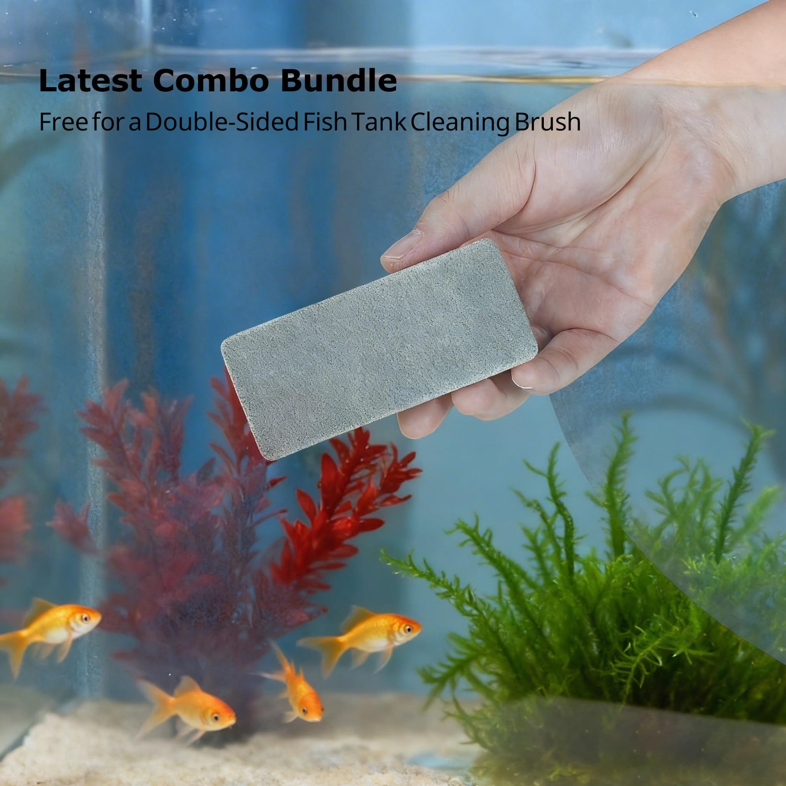 Undersea Aquarium Background & Double-Sided Sponge Brush for Fish Tanks 30×18&Prime;