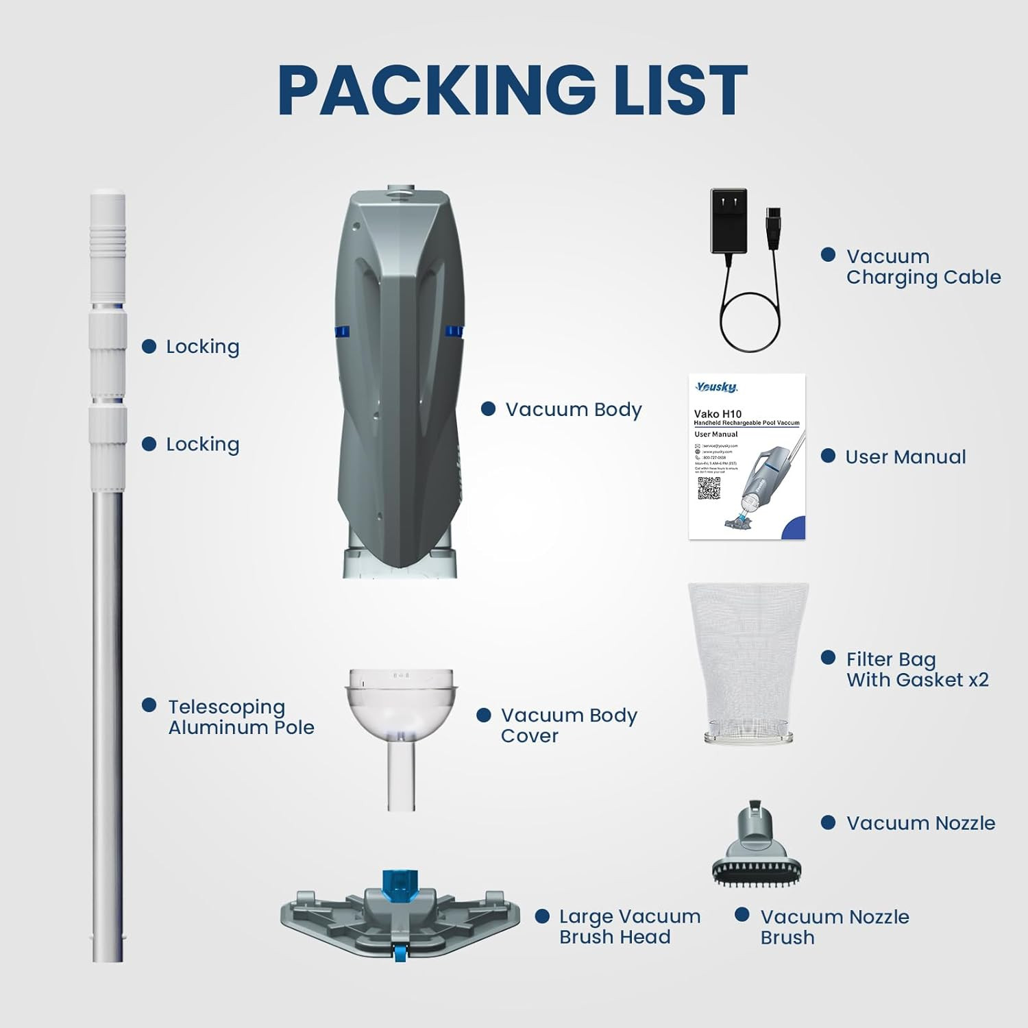 Cordless Pool Vacuum for Above Ground Pool with Telescopic Pole, 18.5 GPM Powerf