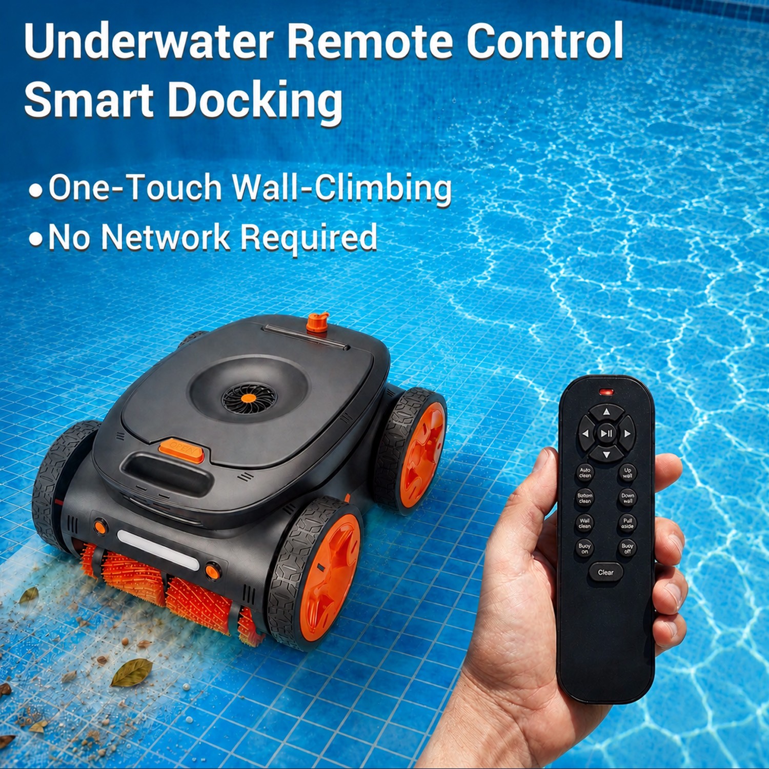 Cordless Robotic Pool Cleaner Remote Control 4WD Smart Nav Floor Wall Waterline
