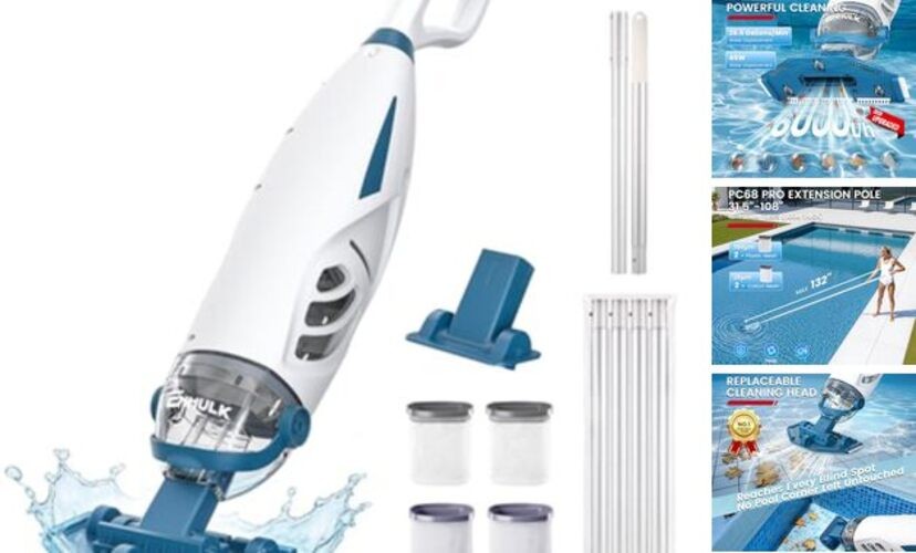 Pool Vacuum for Above Ground Pool with 9&prime; Extension Pole, 4 Filters, PC68 Pro