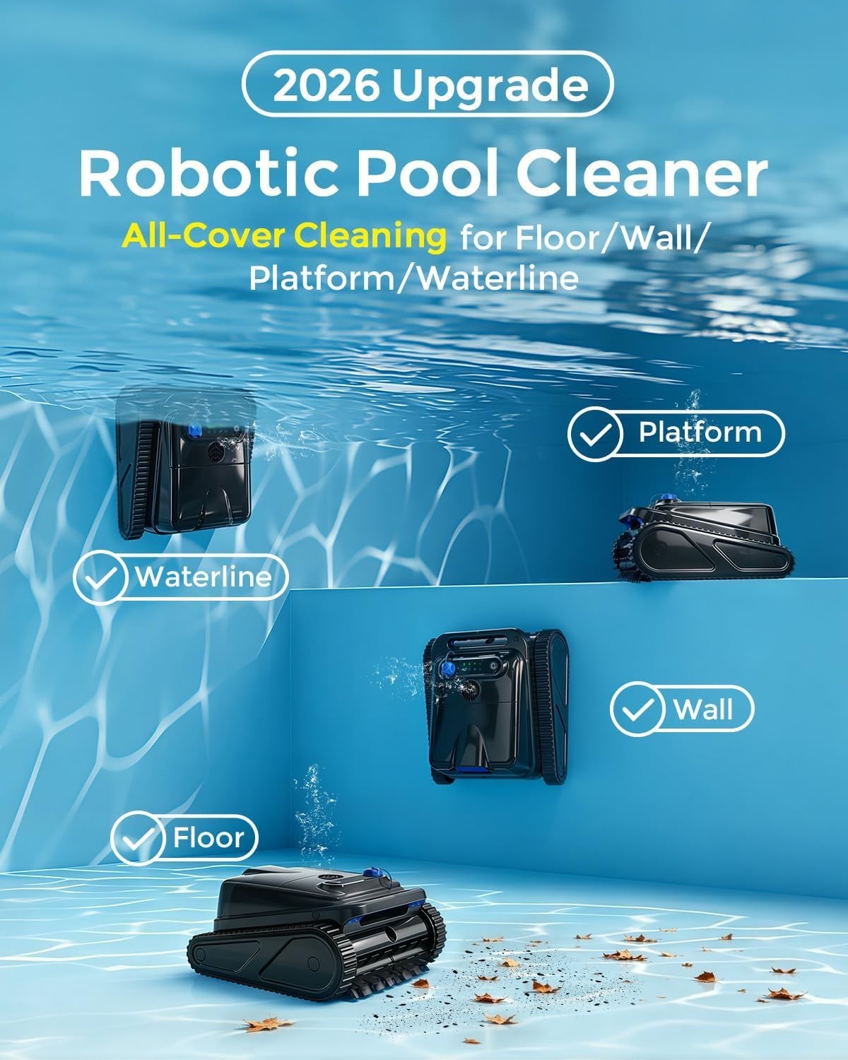 2026 Upgrade OUCAXIA Robotic Pool Vacuum, 4L Large Capacity Pool Vacuum for Ingr