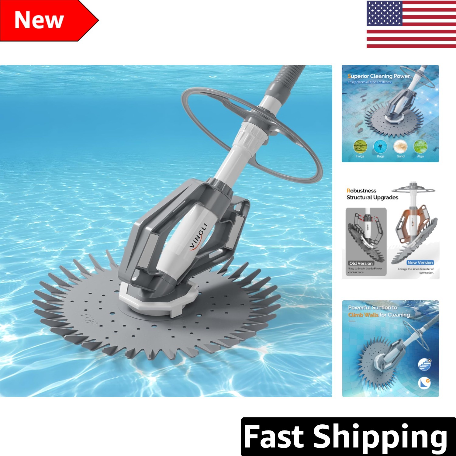 Durable Automatic Pool Cleaner with User-Friendly Touch Control & 10FT Hoses