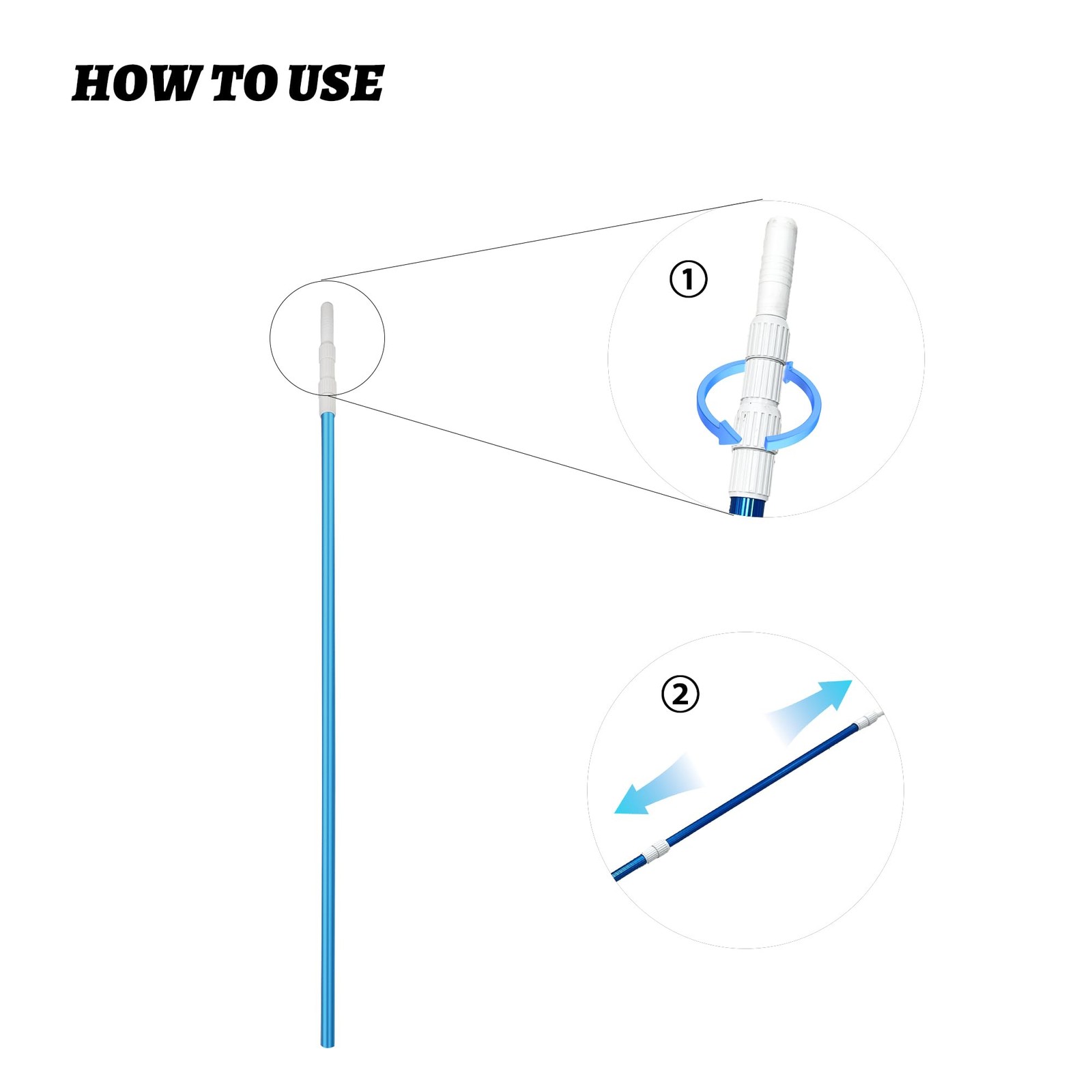 Durable 4-12 Ft Telescopic Pool Pole for Pool Cleaning, Anodized Aluminum Ext…