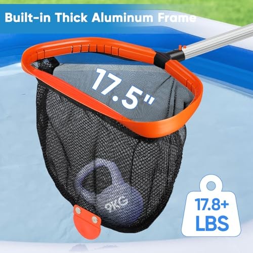 17.5&Prime; Pool Skimmer Net with Double-Layer Netting Bag, Aluminum Frame, Pool Net