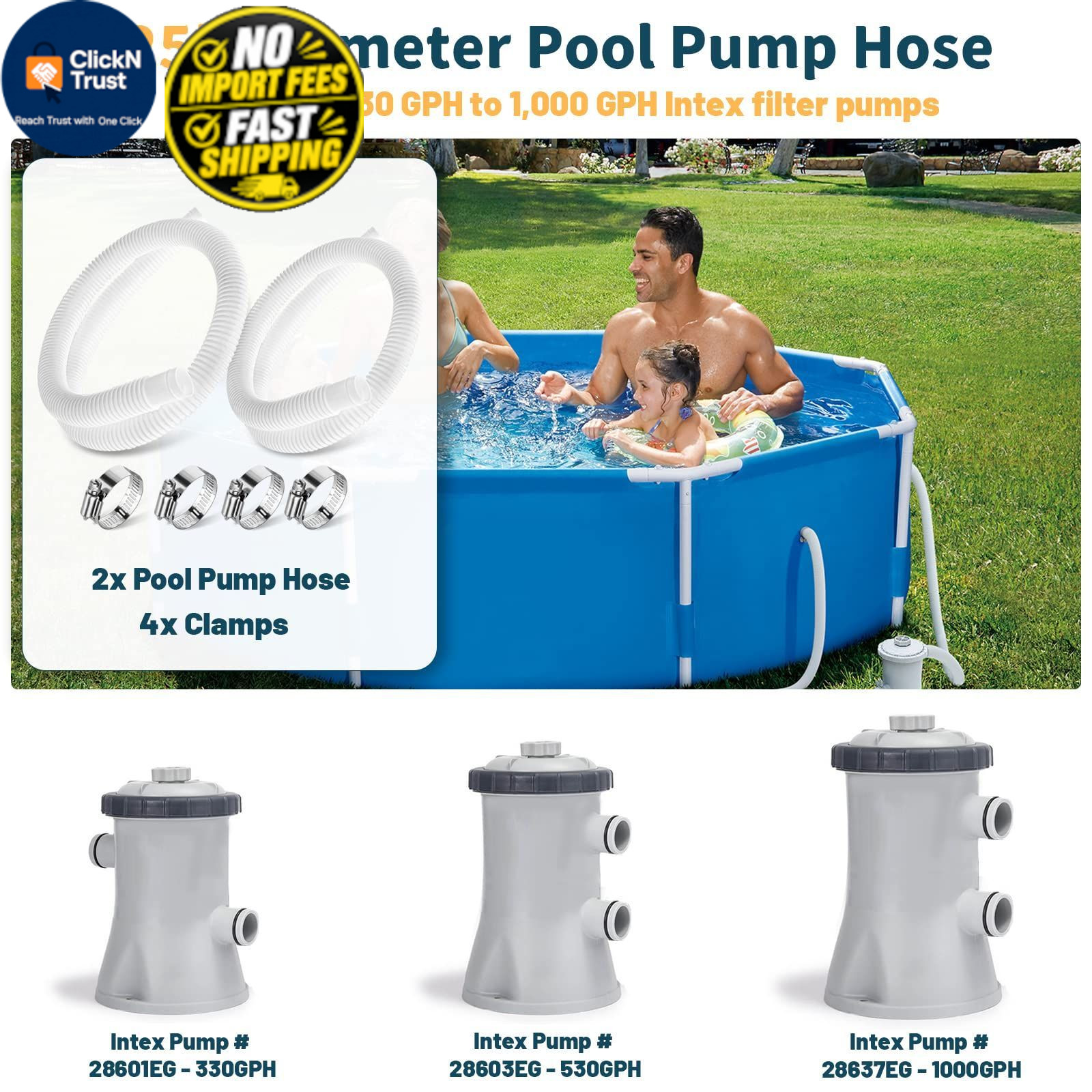 1.25&Prime; Pool Hose Replacement for Intex Pump – 59&Prime; 1.25 inches, Translucent