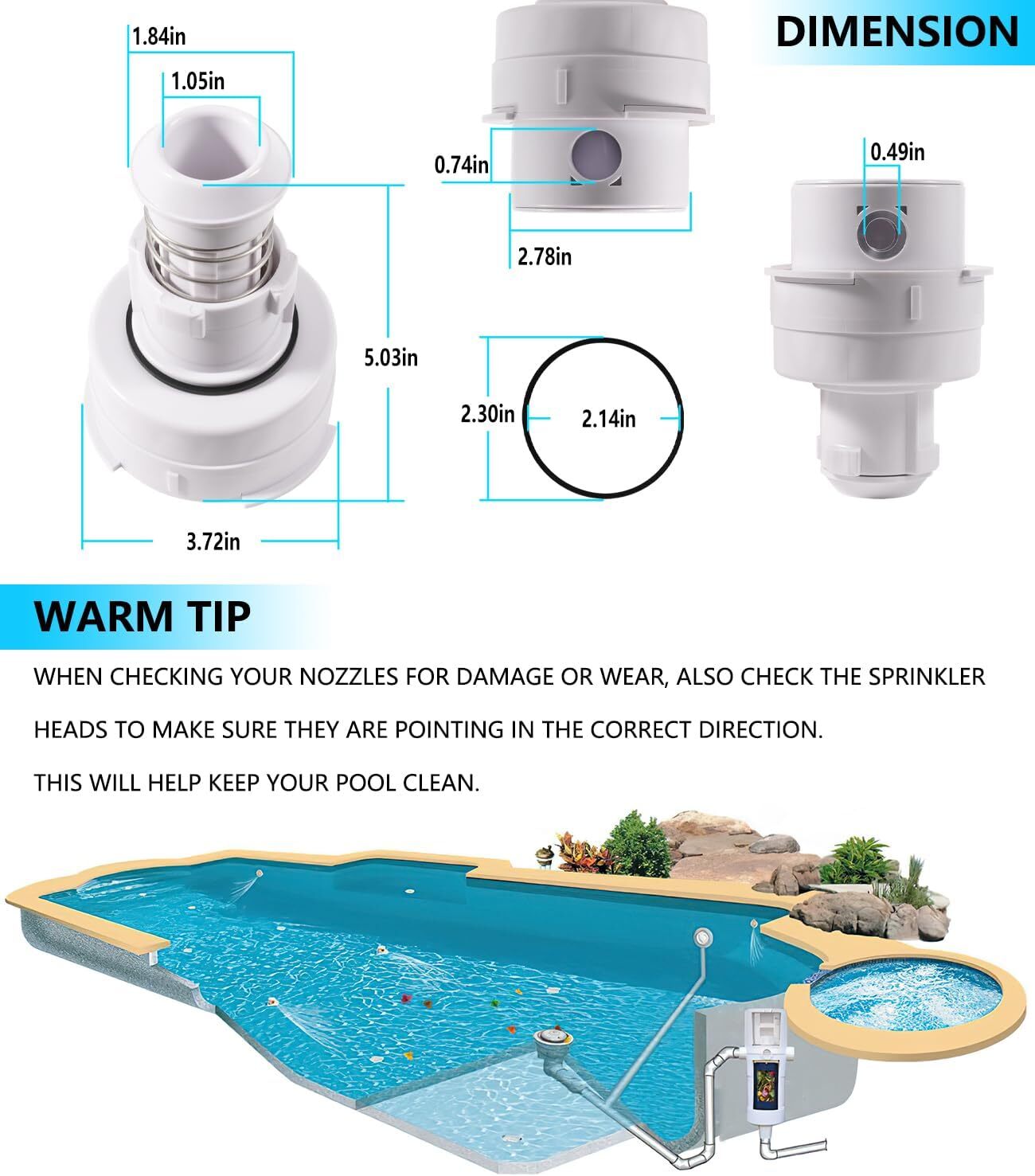 Rotating PopUp Head Nozzel Replacement for PCC2000 in-Floor Cleaning System