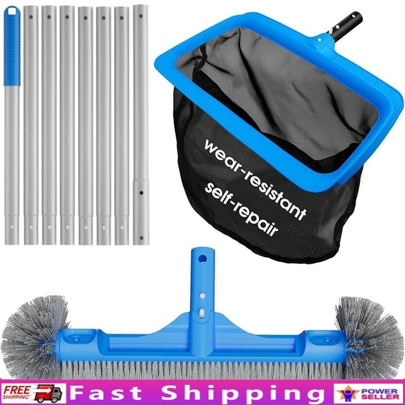 Pool Cleaning Kit Sets Net Brush Pole Above in-Ground Pools Hot Tubs Spas Home