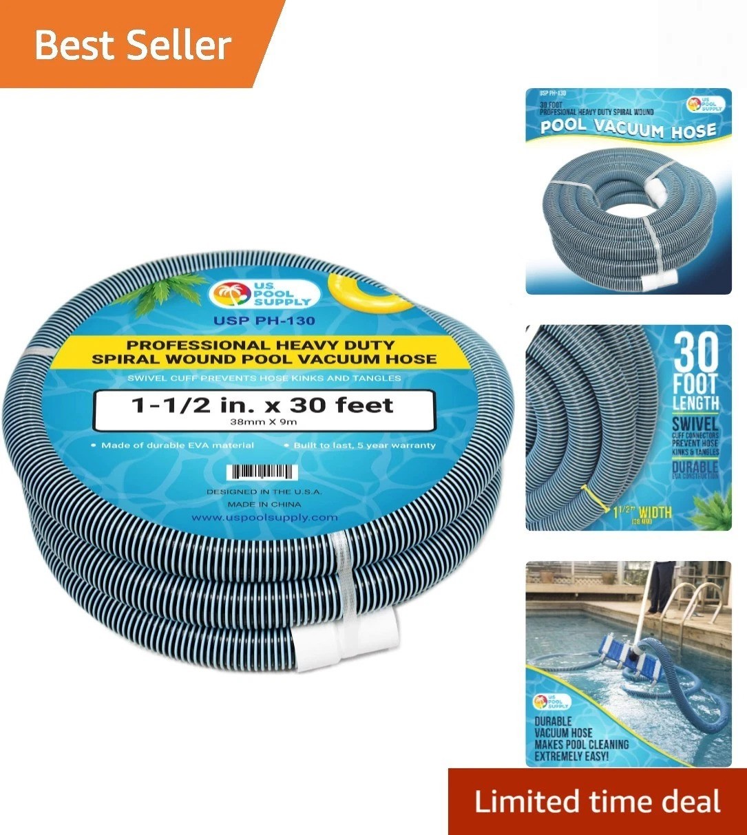 Pool Vacuum Hose – 1-1/2&Prime; x 30&prime; Professional Heavy Duty Pool Hose for Ingroun…