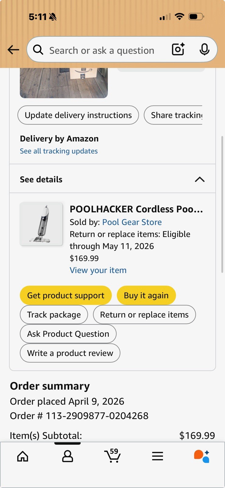 POOLHACKER Cordless Handheld Pool Vacuum, 60 min Runtime, High Flow Filtration