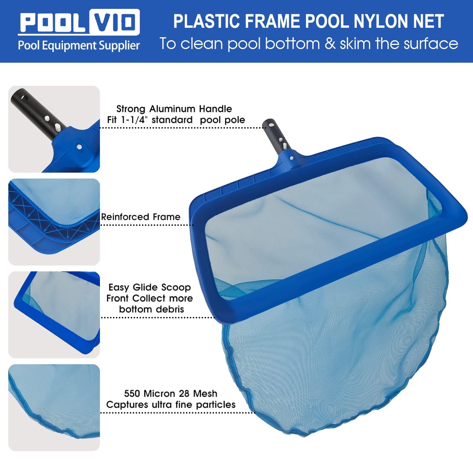 Professional Pool Net Upgraded Self-Repair Heavy Duty Nylon Mesh Pool Skimm