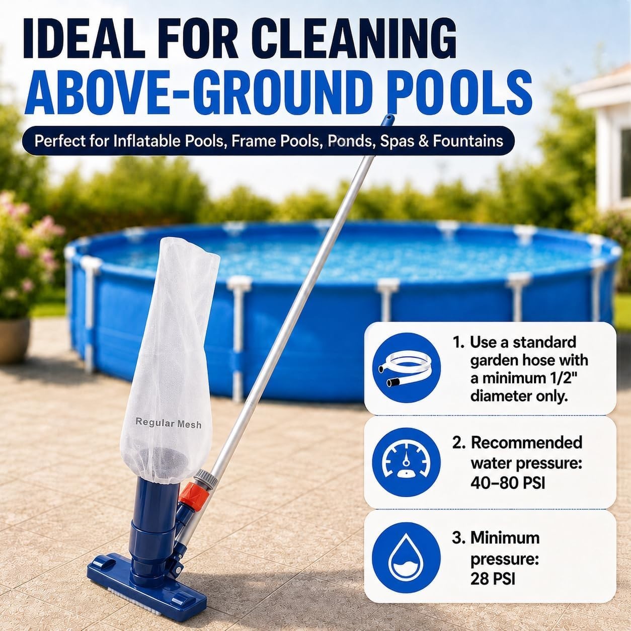 Versatile Jet Vacuum Cleaner for Above Ground Pools, Hot Tubs & Spas, 56&Prime; Long