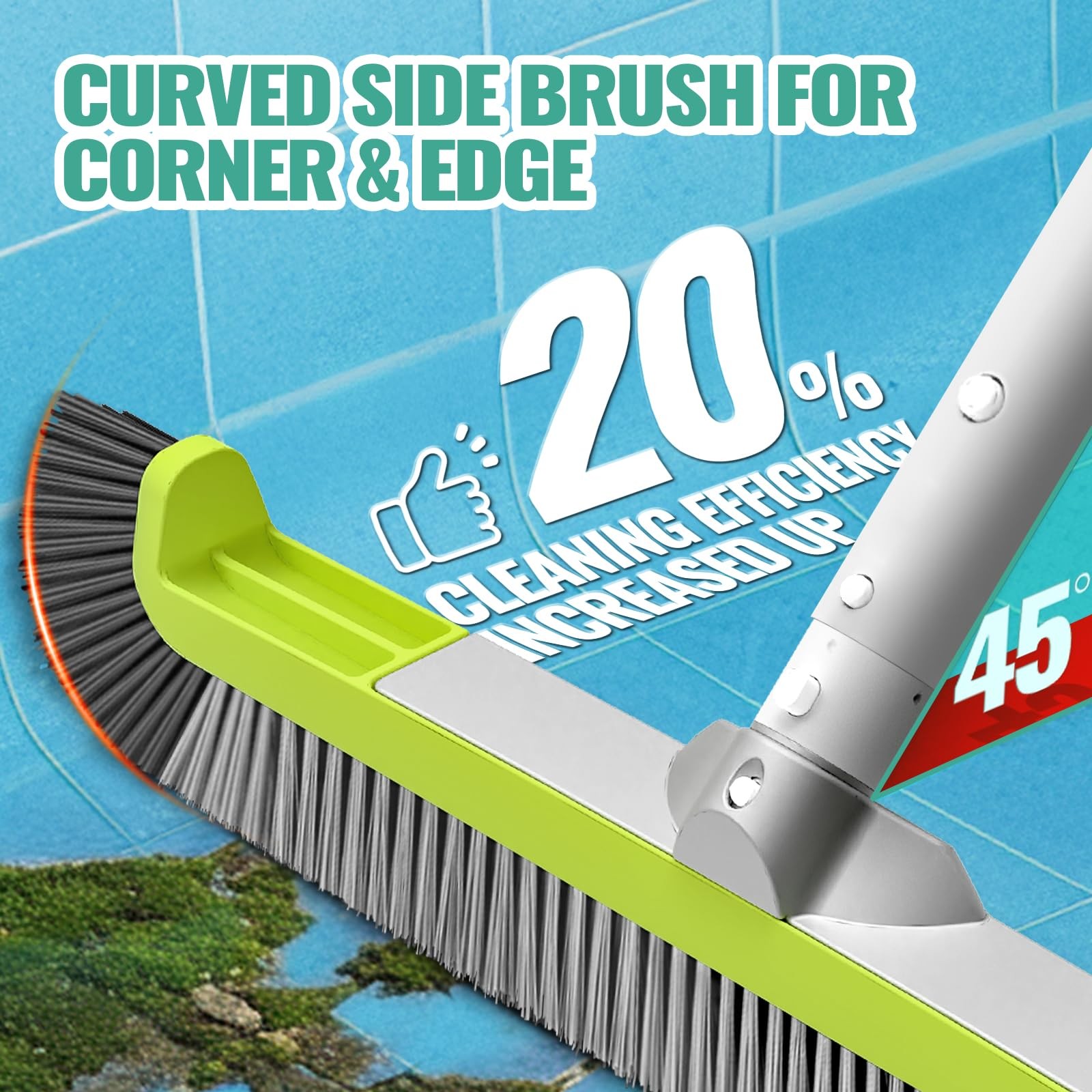 18&Prime; Pool Brush Head for Cleaning Walls, Curved Ends for Tile & Vinyl Pools