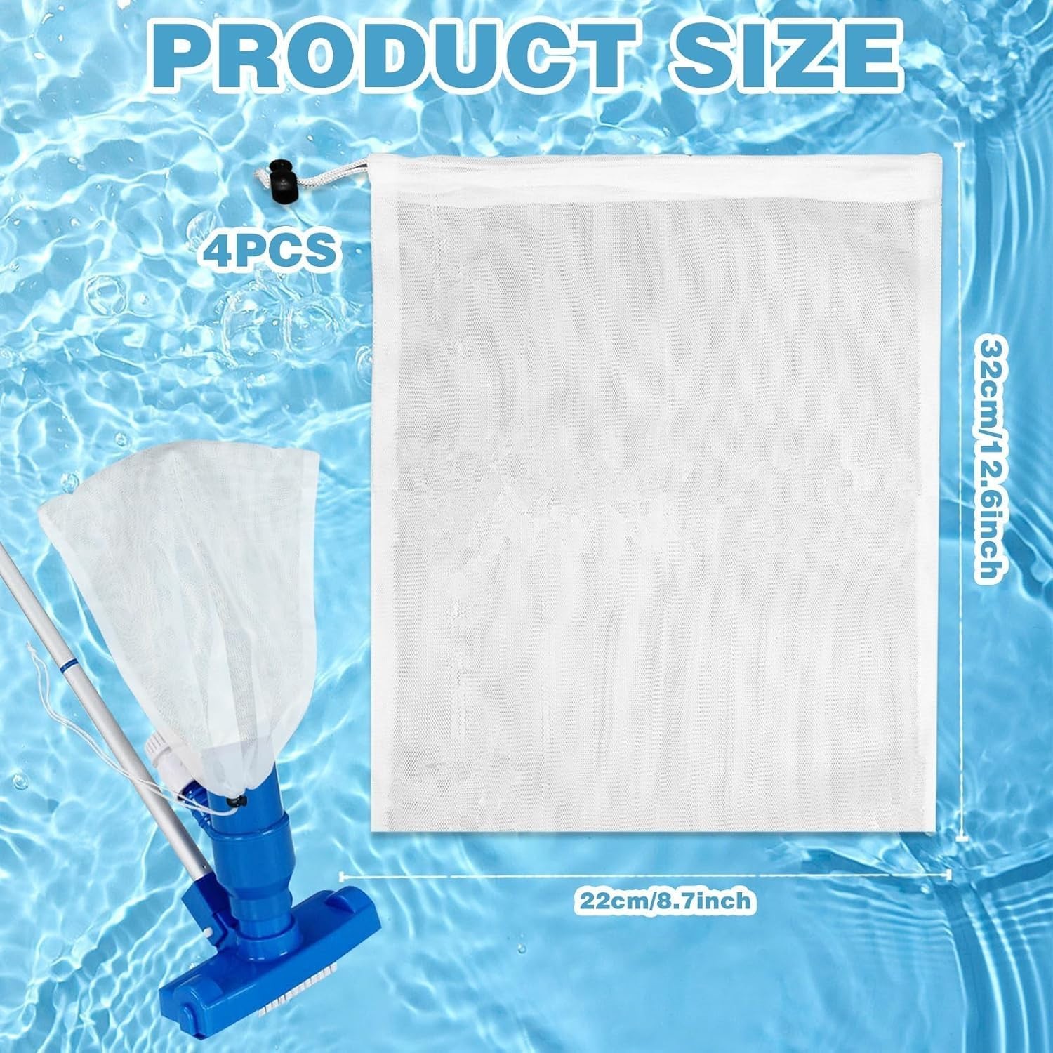 4 PCS Pool Vacuum Replacement Mesh Bag, Fine Mesh Filter Bags Pool Cleaner Bag S