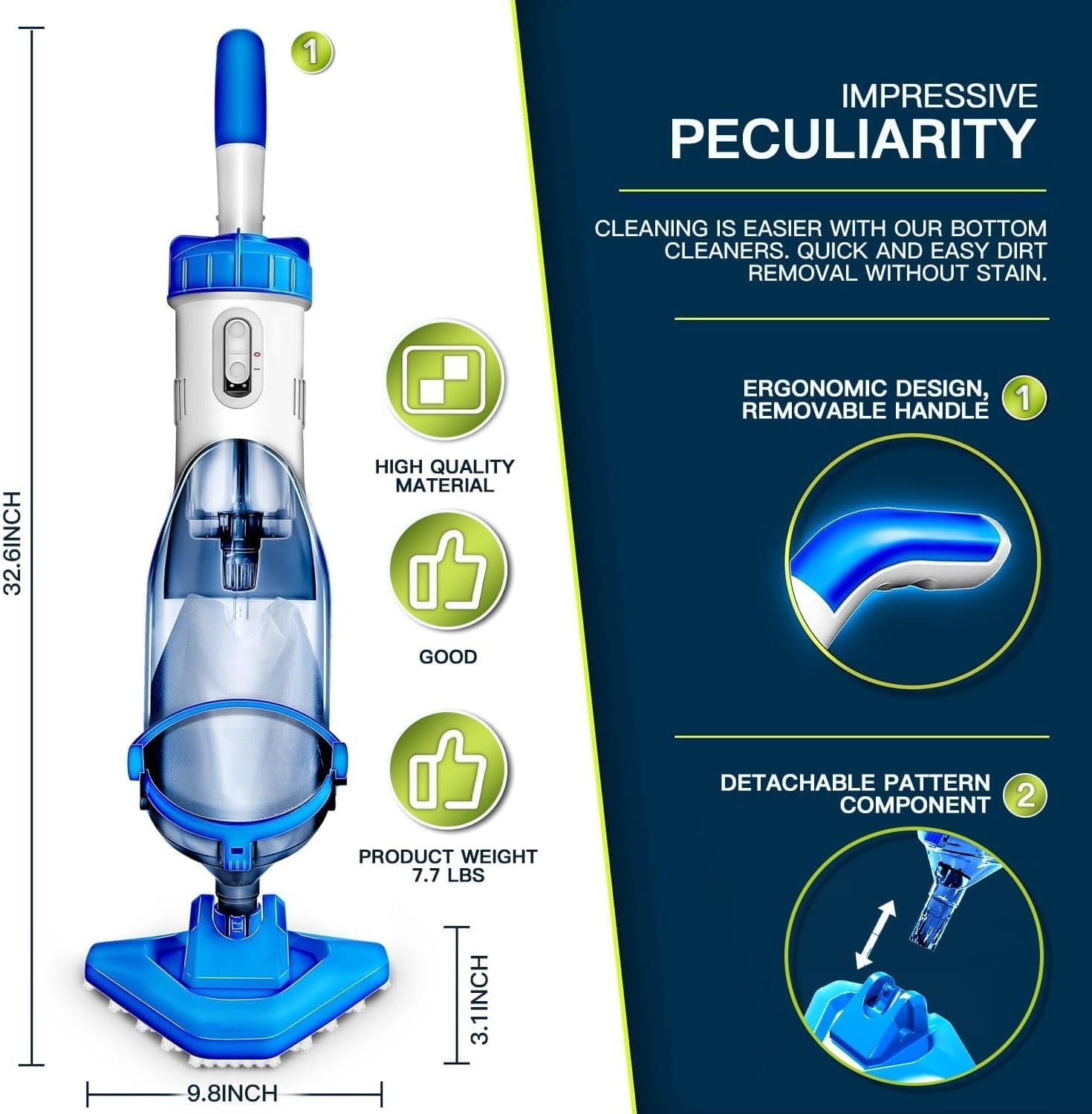 Lightweight Cordless Pool Vacuum with Telescopic Pole – Effortless Cleaning