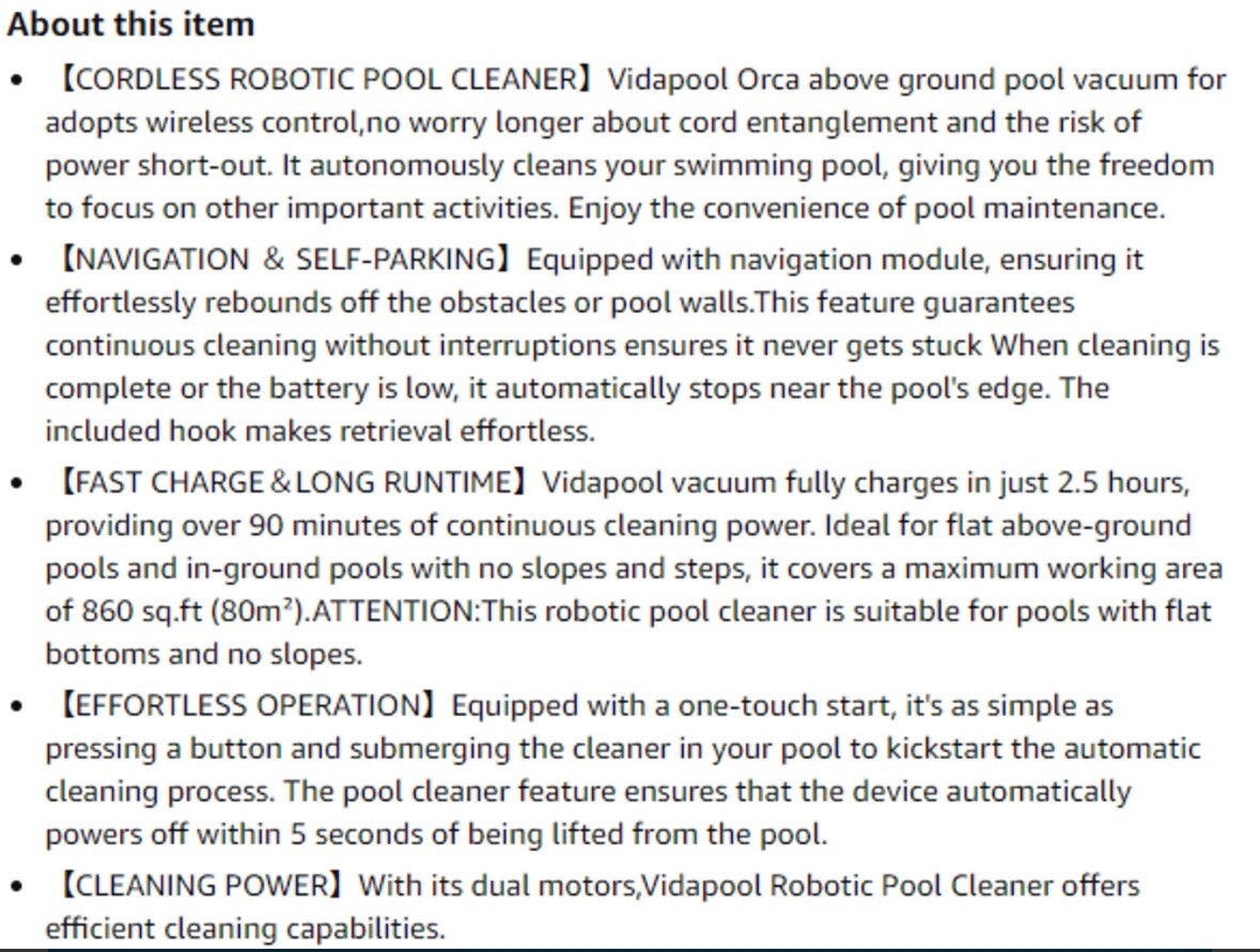 Vidapool Cordless Robotic Pool Vacuum Cleaner, Self Parking (NO Retrieval Hook)