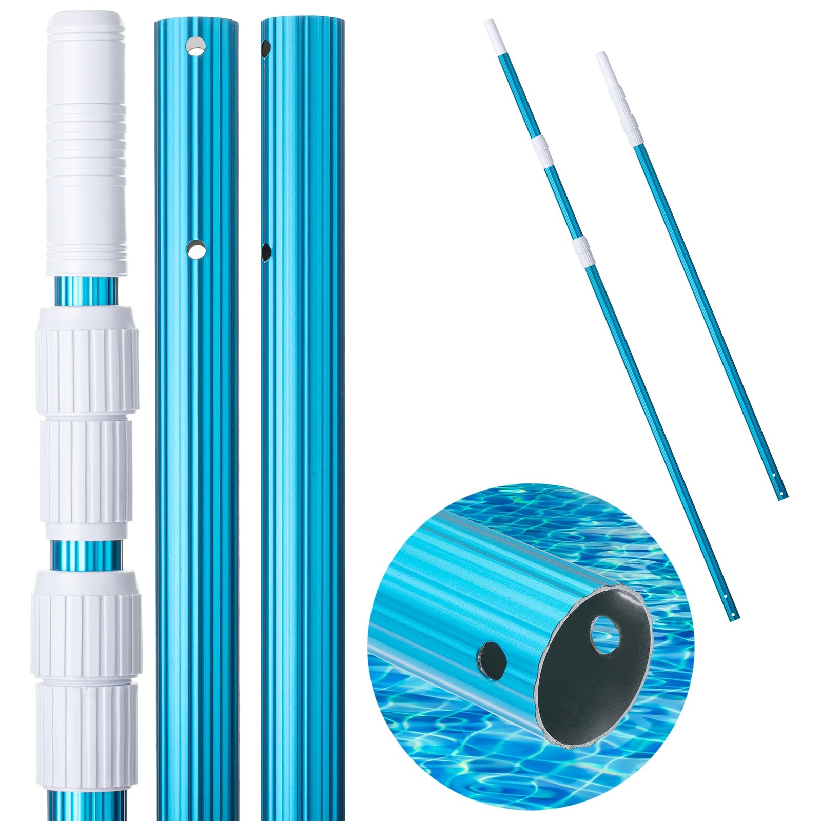 Telescopic Pool Pole 12ft Adjustable 3Piece Cleaning Brush Tool