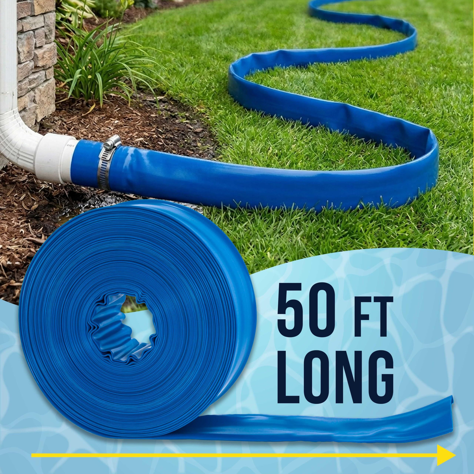 U.S. Pool Supply Backwash Hose 1.5&Prime; x 50&prime; – 1-1/2-inch x 50-Feet, Blue