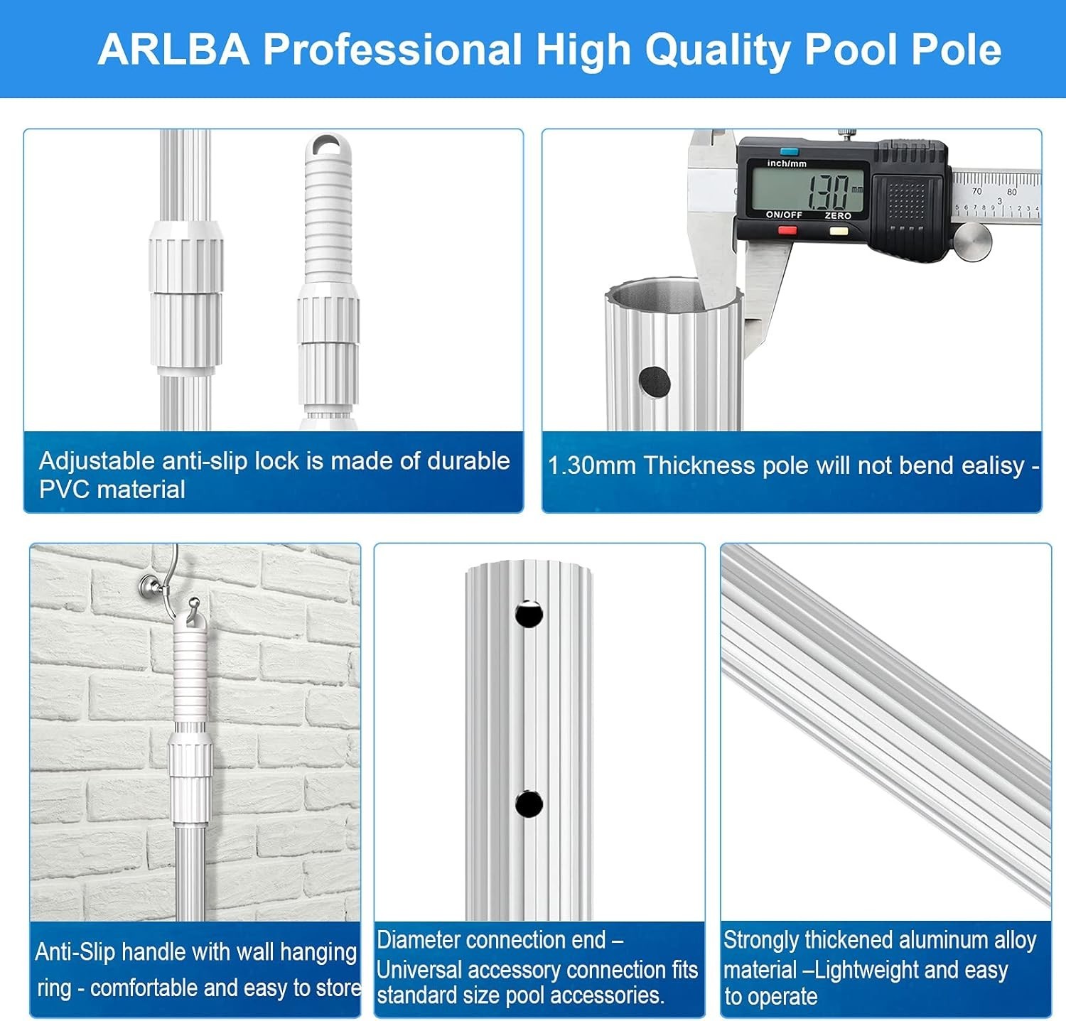 Heavy Duty Aluminum Telescopic Pool Pole 16.5 Feet Universal Fit