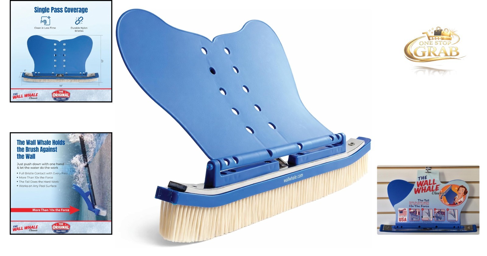 18-Inch Pool Wall Brush with Aluminum Handle for Inground Pools Blue