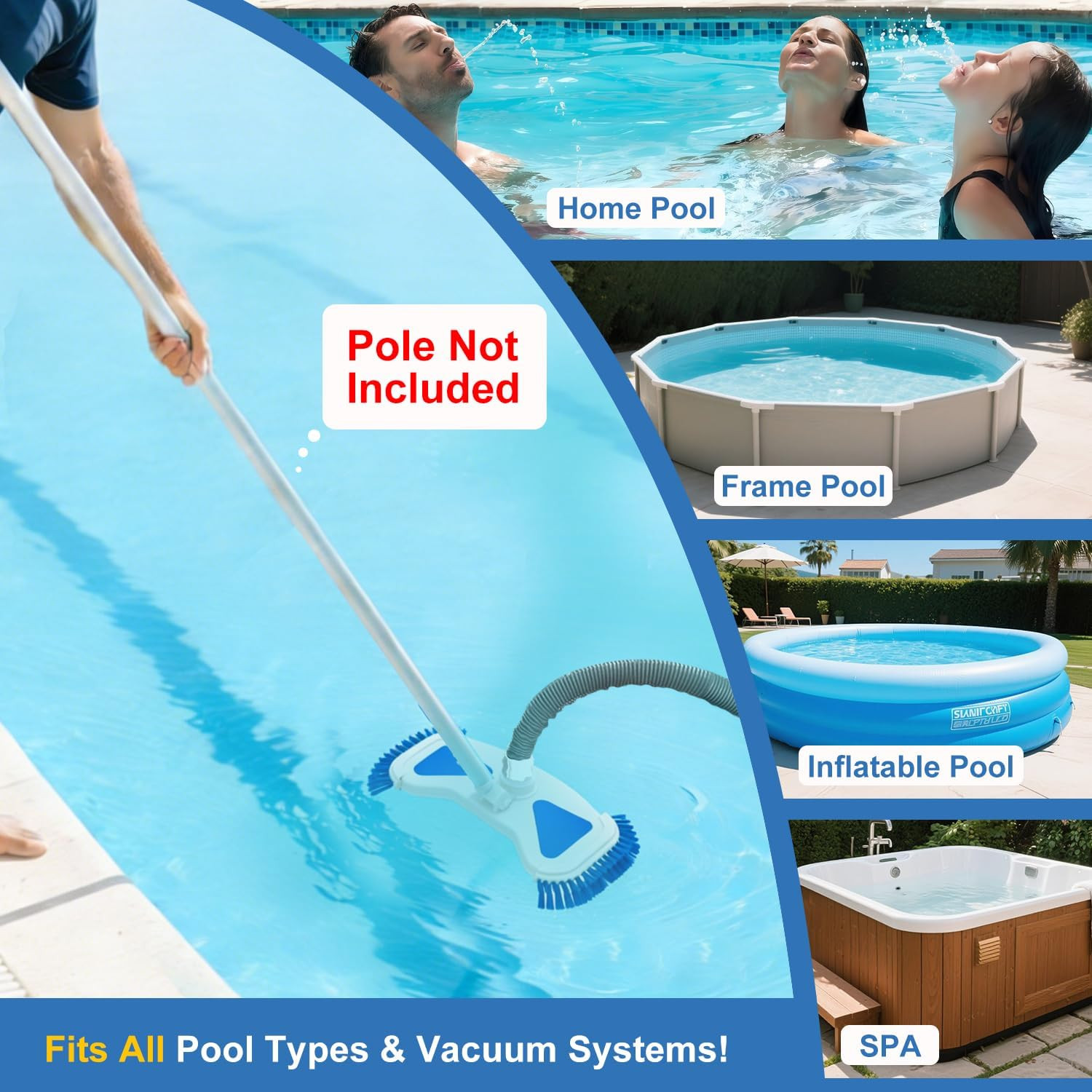 Weighted Pool Vacuum Head with Side Brushes, 13.5&Prime; Deluxe Manual Pool Cleaner He