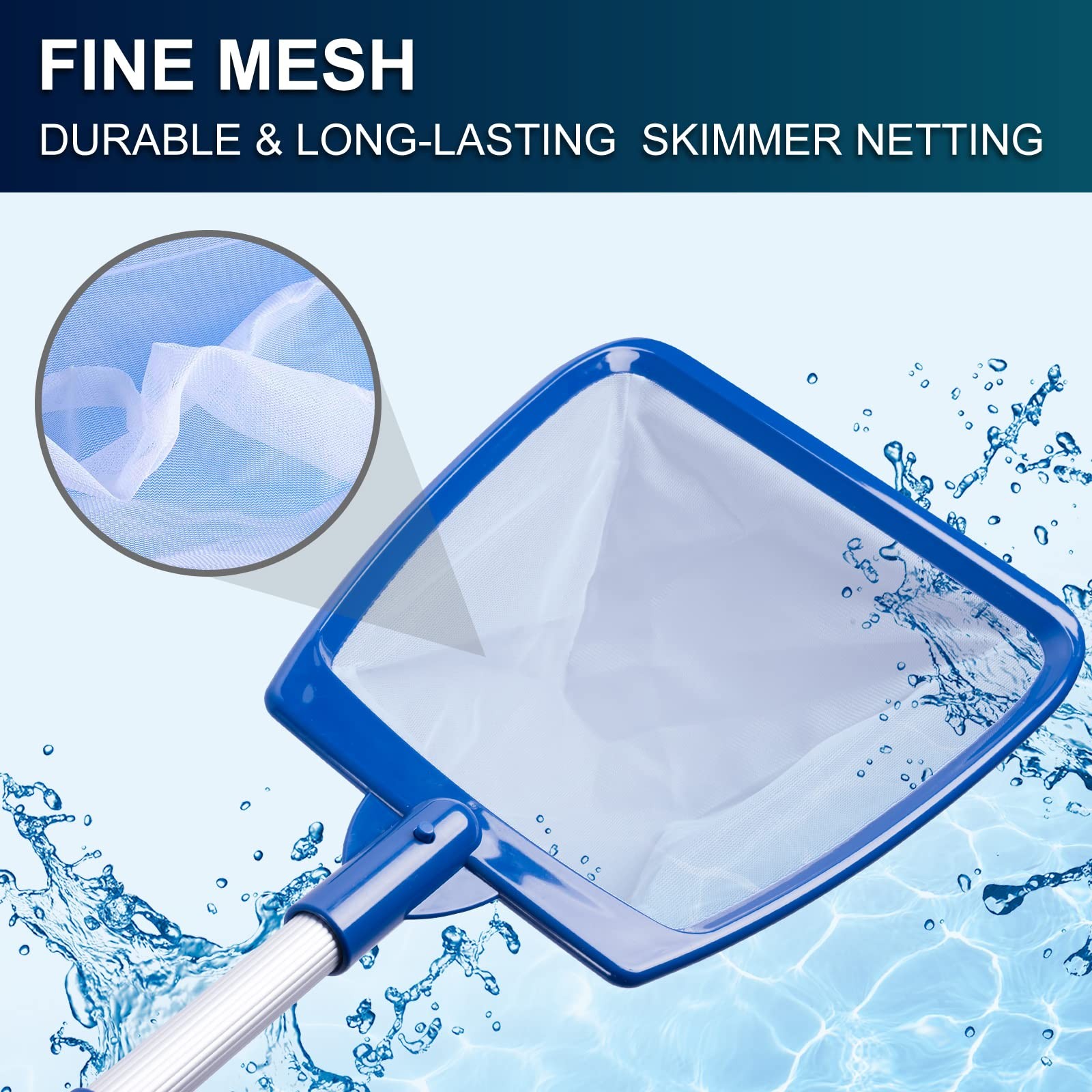 Handheld Hot Tub Skimmer Net with Aluminum Pole – Ultra Fine Mesh Pool Tool