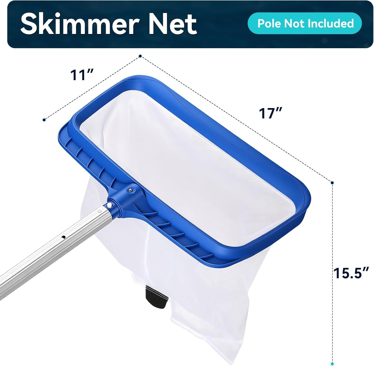 Heavy-Duty Pool Skimmer Net with Reinforced Frame & Fine Nylon Mesh 17&Prime;x11&Prime;