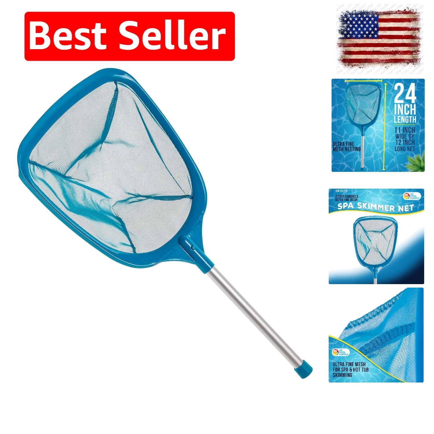 Blue Ultra Fine Mesh Pool Skimmer Net with 12” Pole – Safe & Effective Cleaning
