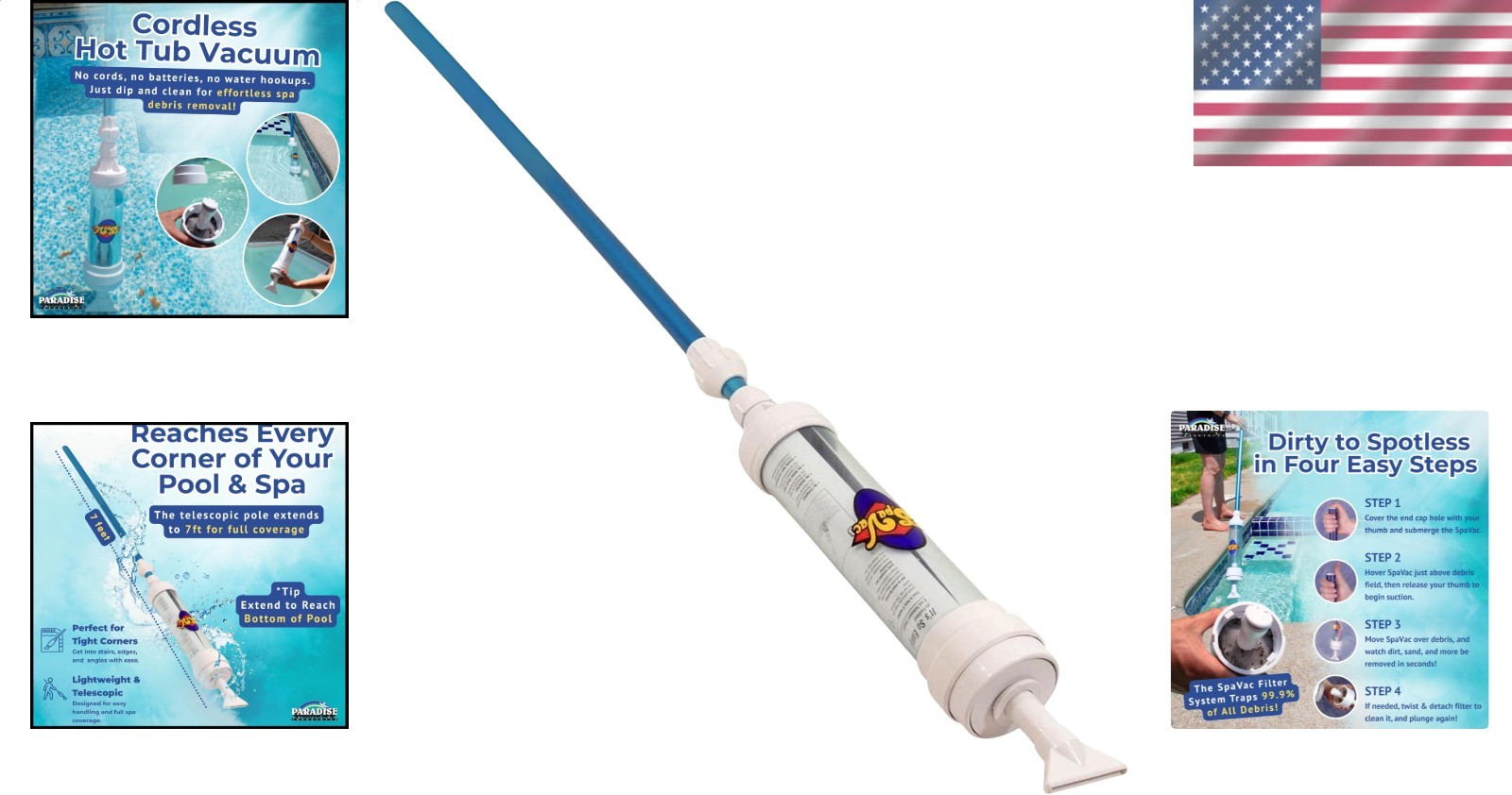 6250 Paradise Spa Vacuum – Manual Cordless Hot Tub Pool Cleaner Telescopic Tool