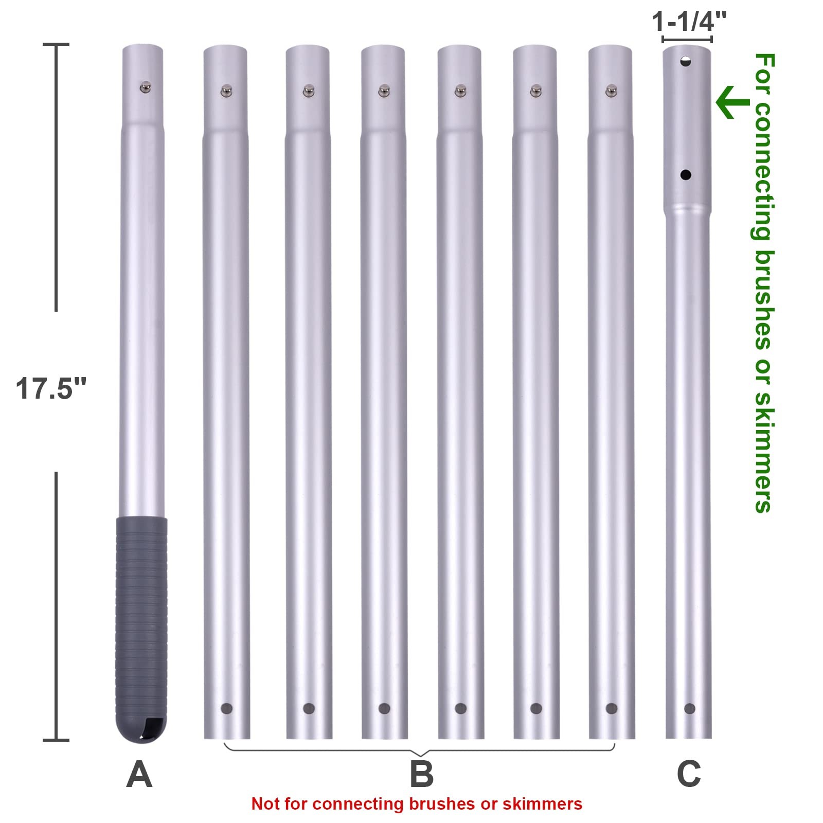 10.5ft Anodized Aluminum Pool Cleaning Pole for Skimmer Net & Vacuum Head
