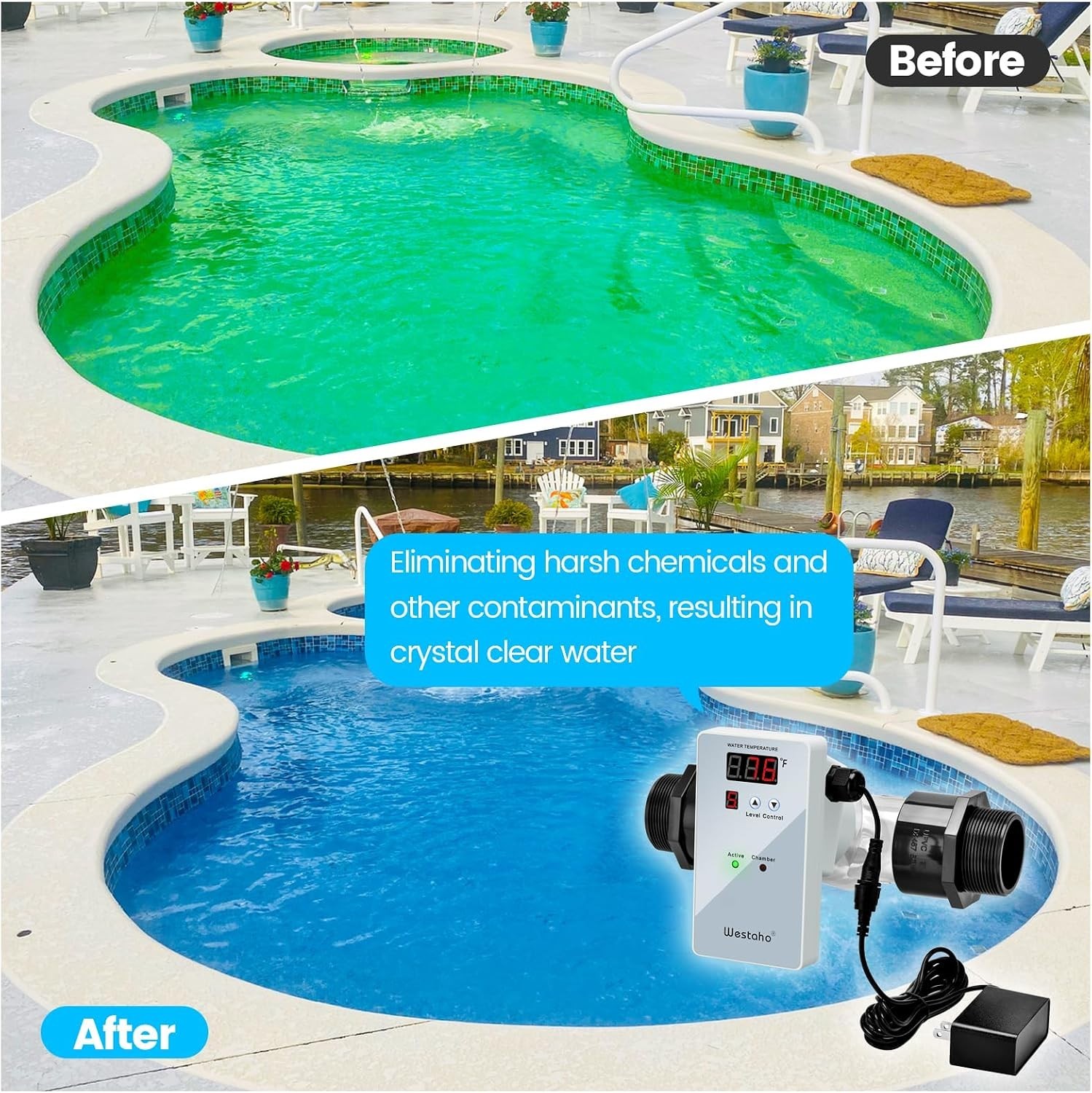 WESTAHO pool ionizer Up to 40,000 Gallons Smart Display