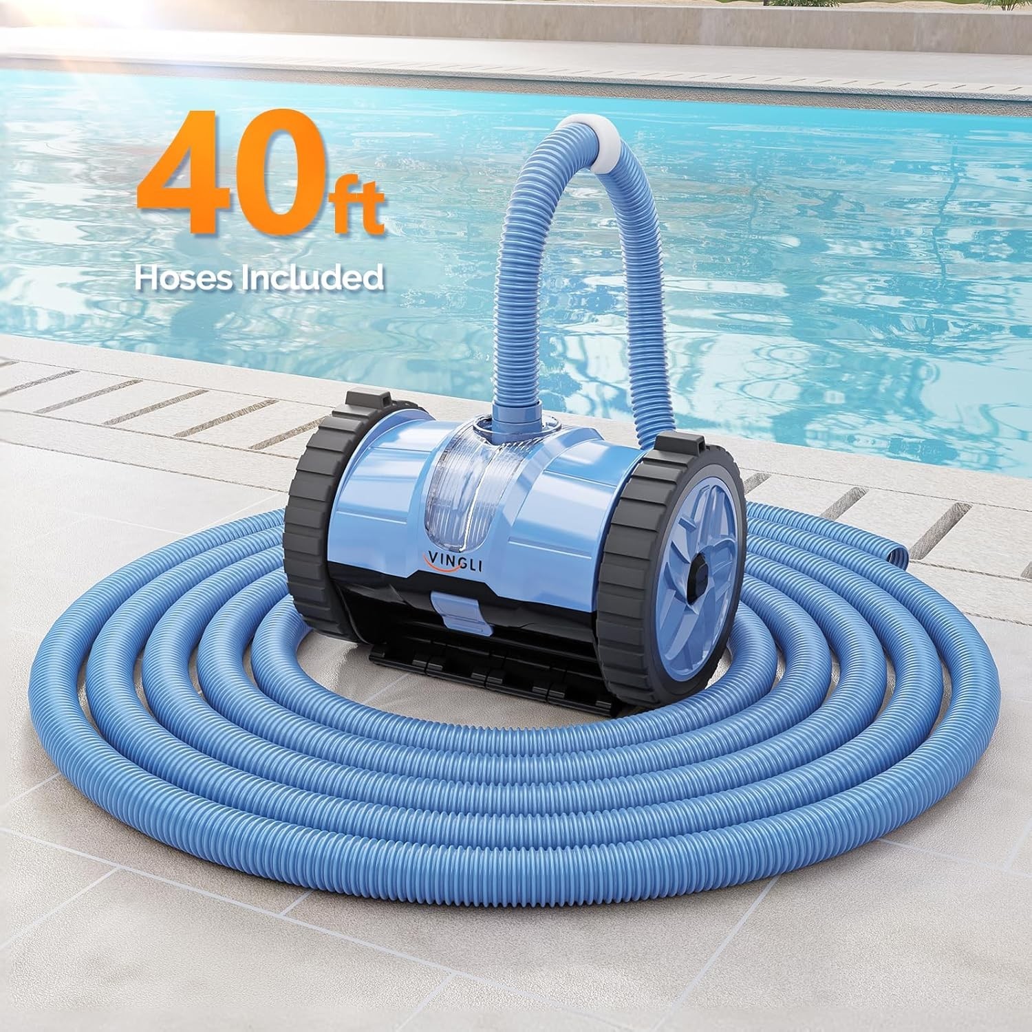 2025 Pool Vacuum Cleaner Suction Side Wall Climbing Automatic Sweeper 40ft Hose