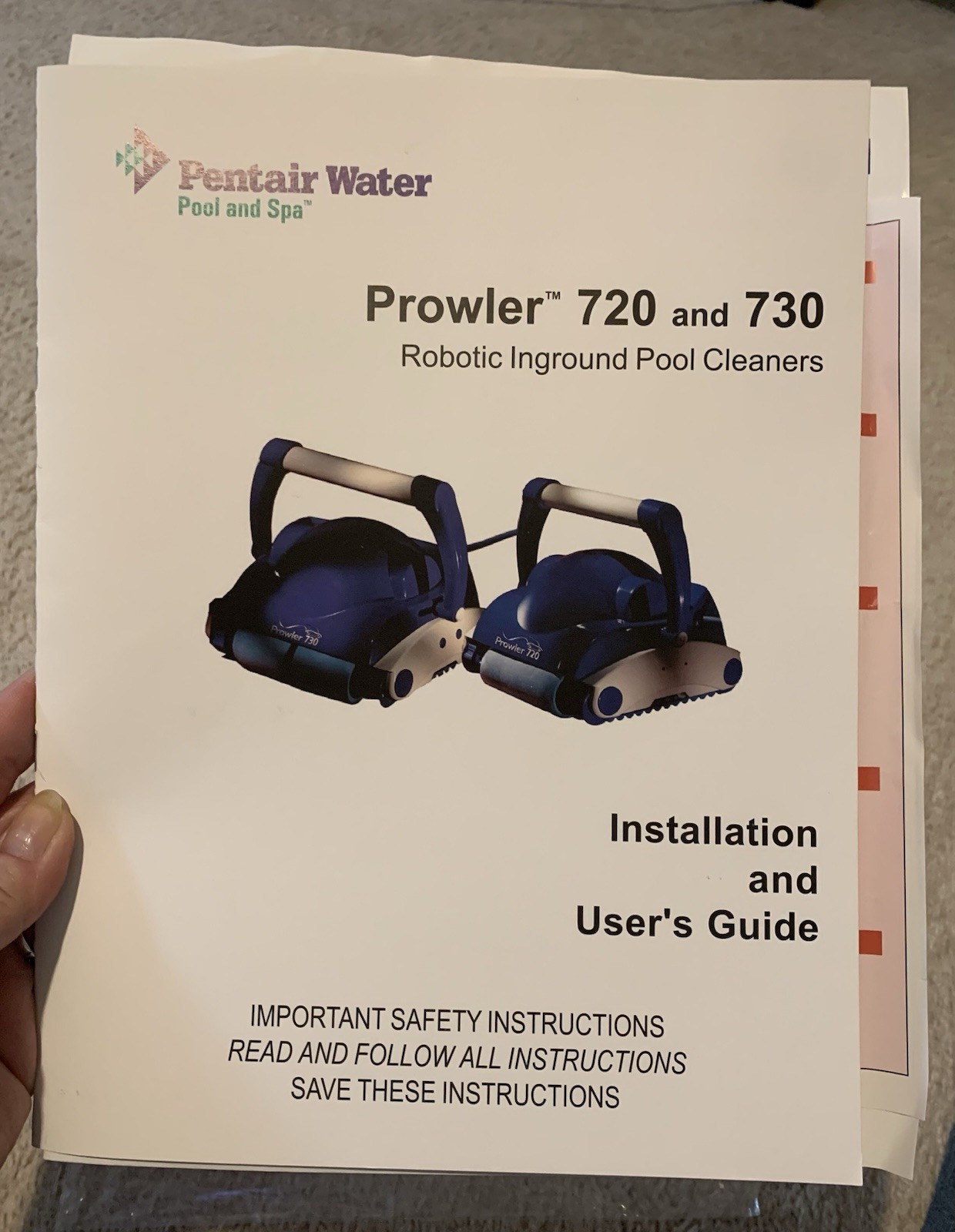 Pentair Prowler 720 & 730 Unground Pool Cleaner installation users guide