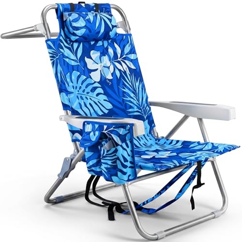 Palm Leaves Beach Chair Heavy Duty 330 lbs, 5-Position Lay Flat Folding