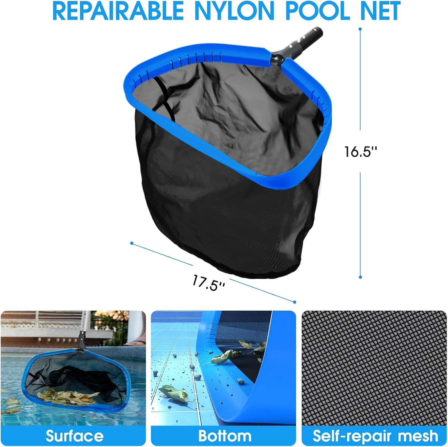 All in One Pool Cleaning Kit – 18 » Repairable Pool Nylon Net & 18 » Detachable