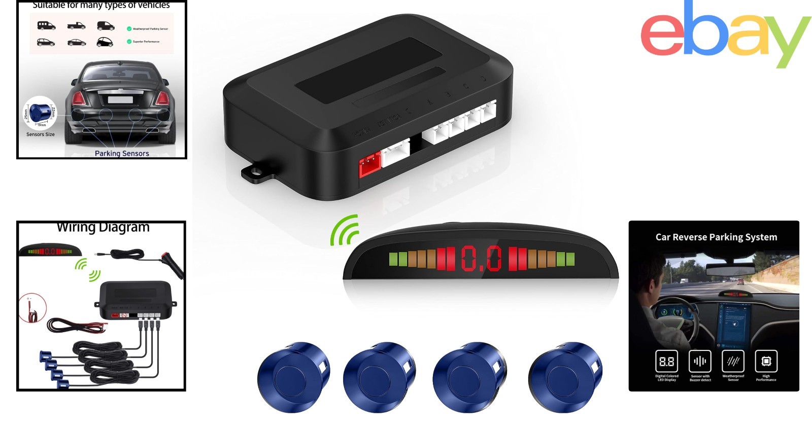 Wireless Parking Assist System with Ultrasonic Sensors and Central Control Box