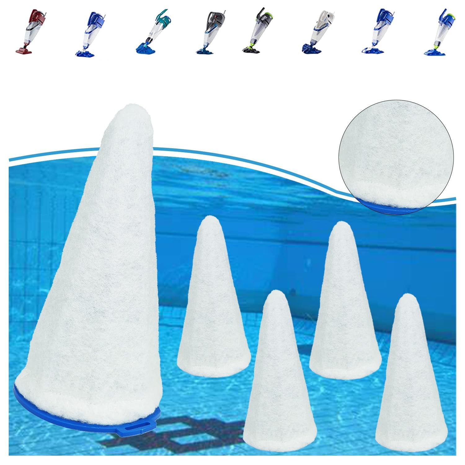 Replacement Vacuum Filter Cotton for Pool Blaster – 5 Cotton + 1 Cone