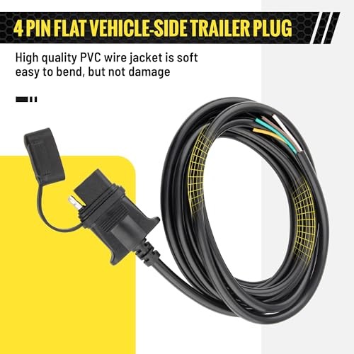 Vehicle Side 4-Pin Flat Trailer Wiring Harness 9.5Ft, Heavy Duty 9.5 FEET