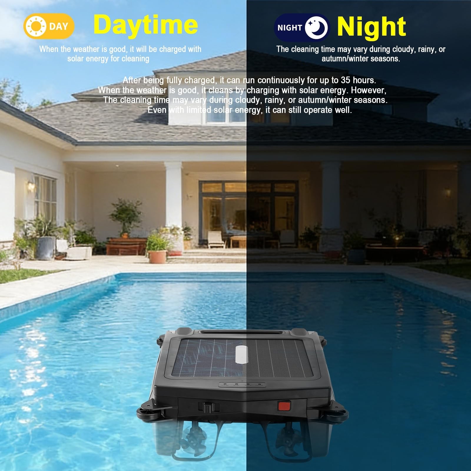 Solar Powered Robotic Pool Skimmer, Automatic Pool Surface Cleaner Robot with…