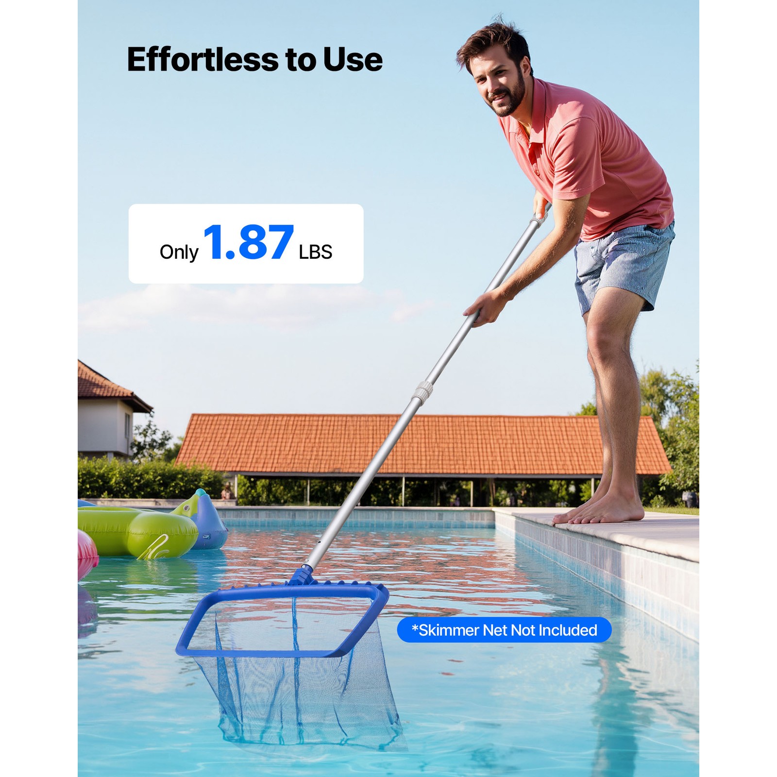 Telescopic Aluminum Pool Pole, Adjustable Length 3.4 to 12 ft with Twist Lock