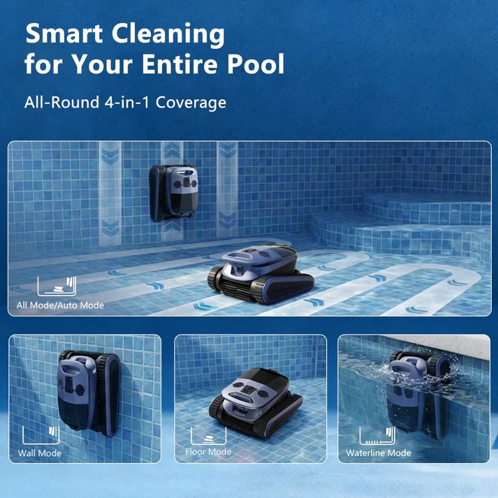 SEAUTO 4H Cordless Robotic Pool Cleaner, Dual Filtrations, Floor Wall &Waterline