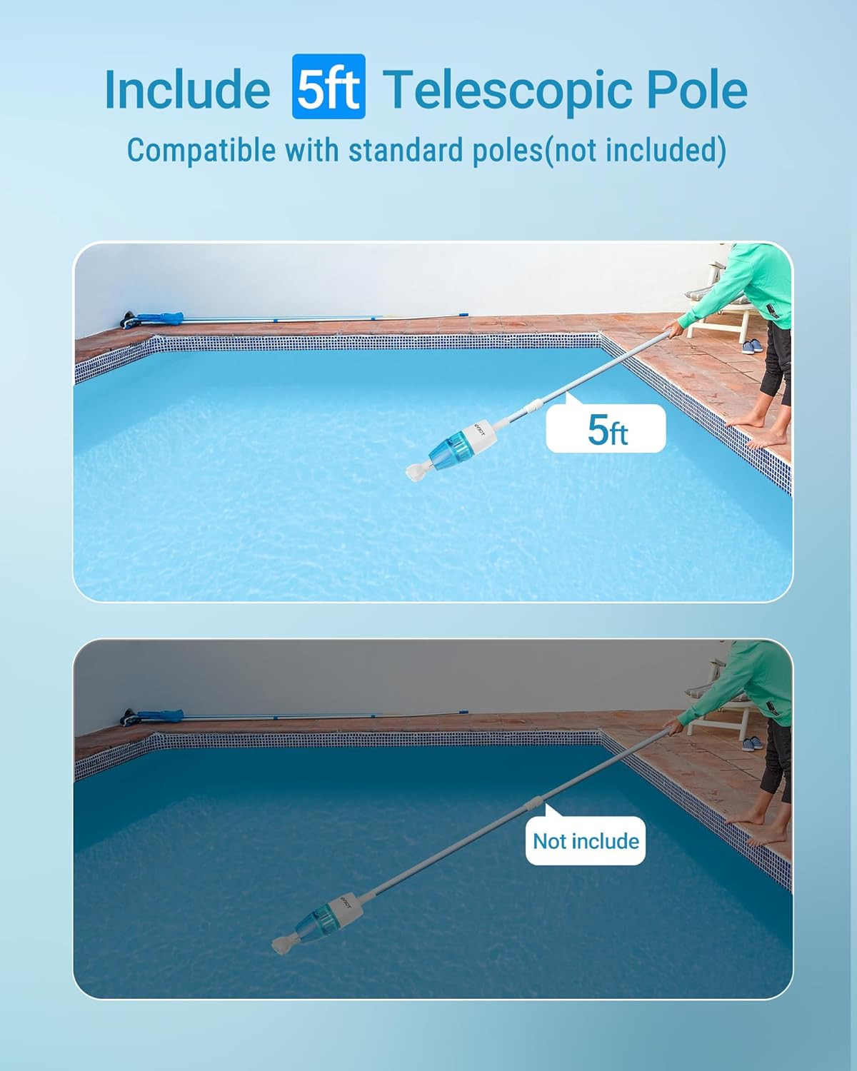 2024 Cordless Pool Vacuum with Dual Heads & Adjustable Telescopic Pole
