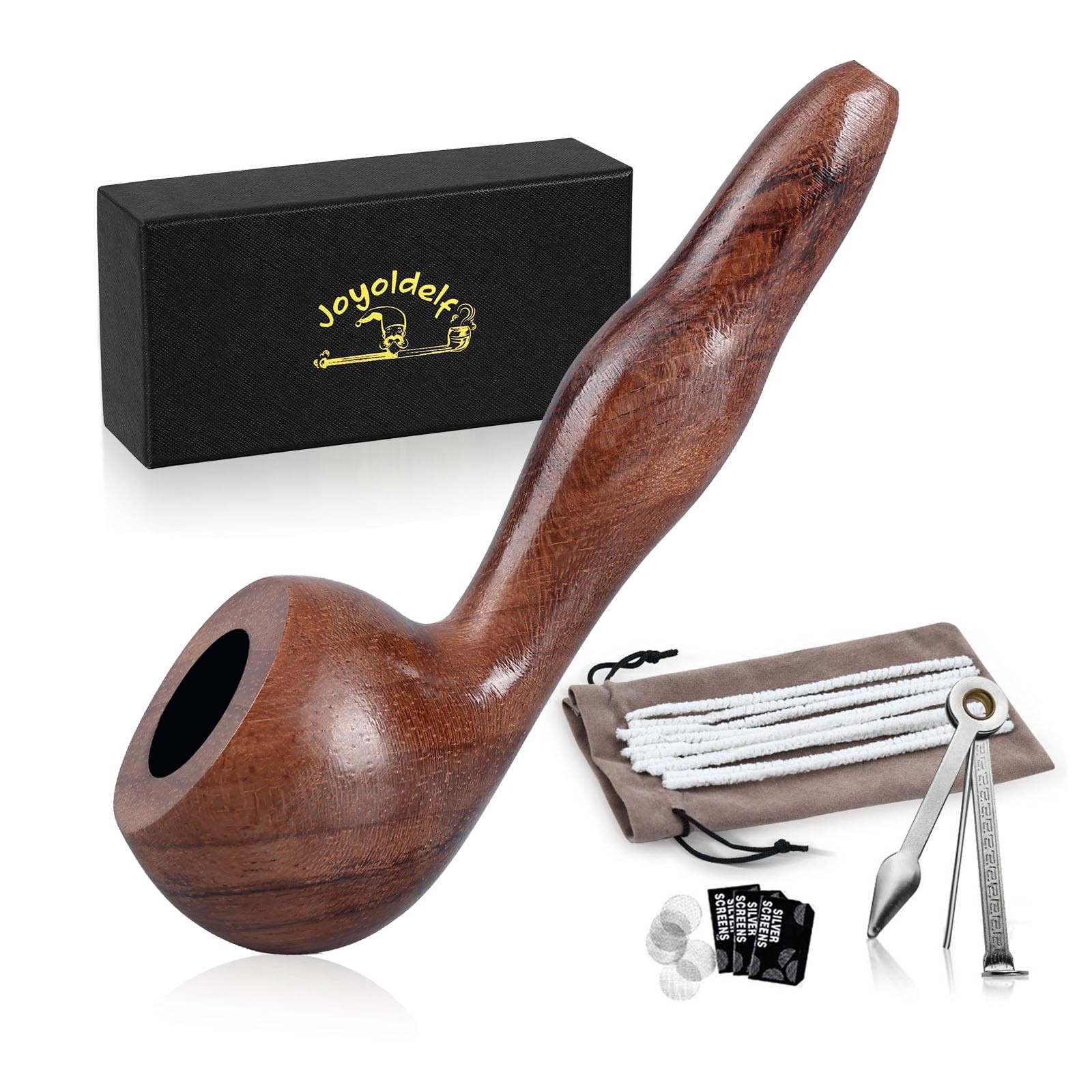 Joyoldelf Mini Tobacco Pipe Set – Rosewood Smoking with Metal brown
