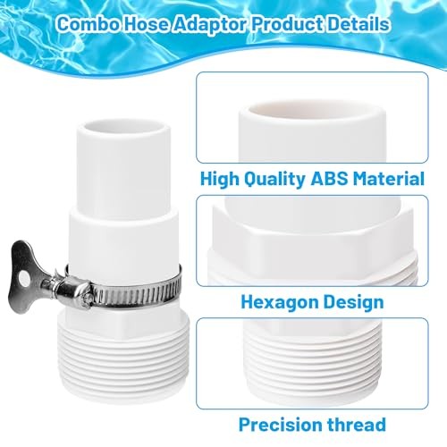 Pool Hose Adapter of 1-1/4&Prime; to 1-1/2&Prime; with Plumbers 2-pack with accessories