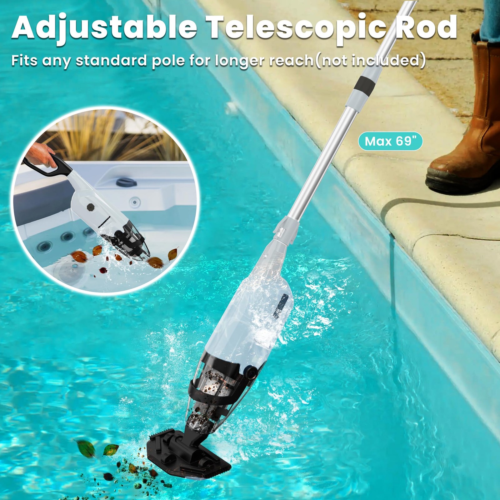 Cordless Pool Vacuum, 60-Min Runtime Rechargeable Pool Cleaner for Above Grou…