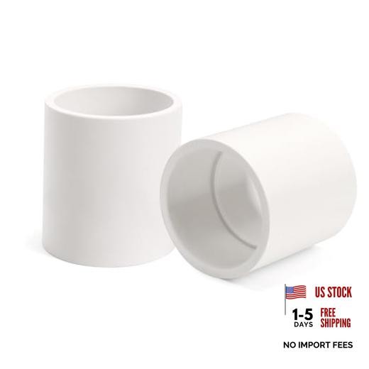 2Pack 1-1/2 Inch White PVC Pipe Coupling, Socket x Socket, Schedule 40 1.5 Inch